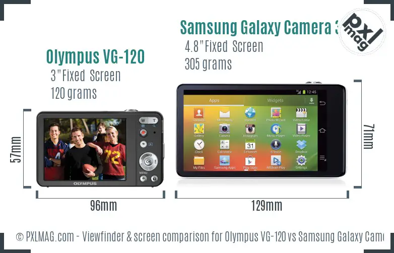 Olympus VG-120 vs Samsung Galaxy Camera 3G Screen and Viewfinder comparison