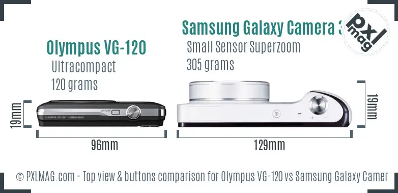 Olympus VG-120 vs Samsung Galaxy Camera 3G top view buttons comparison