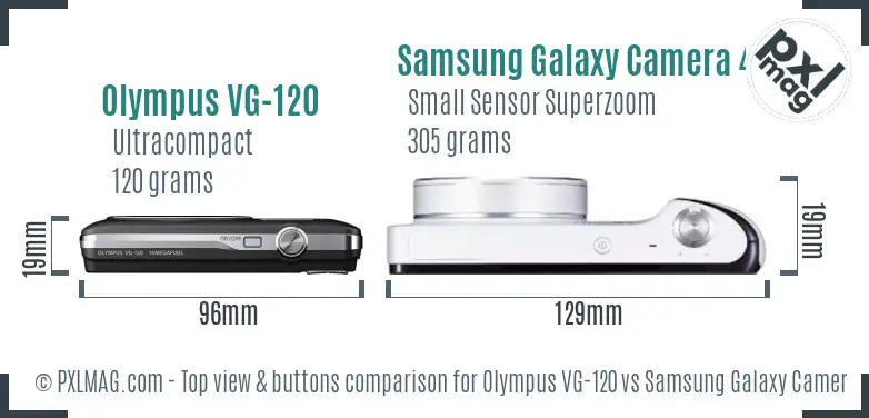 Olympus VG-120 vs Samsung Galaxy Camera 4G top view buttons comparison