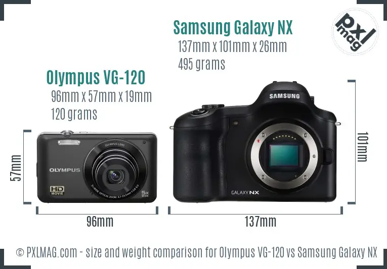 Olympus VG-120 vs Samsung Galaxy NX size comparison