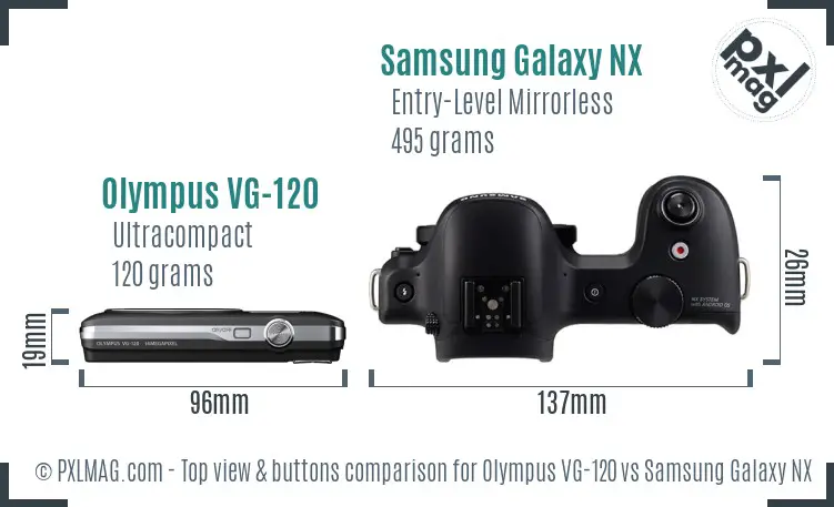 Olympus VG-120 vs Samsung Galaxy NX top view buttons comparison