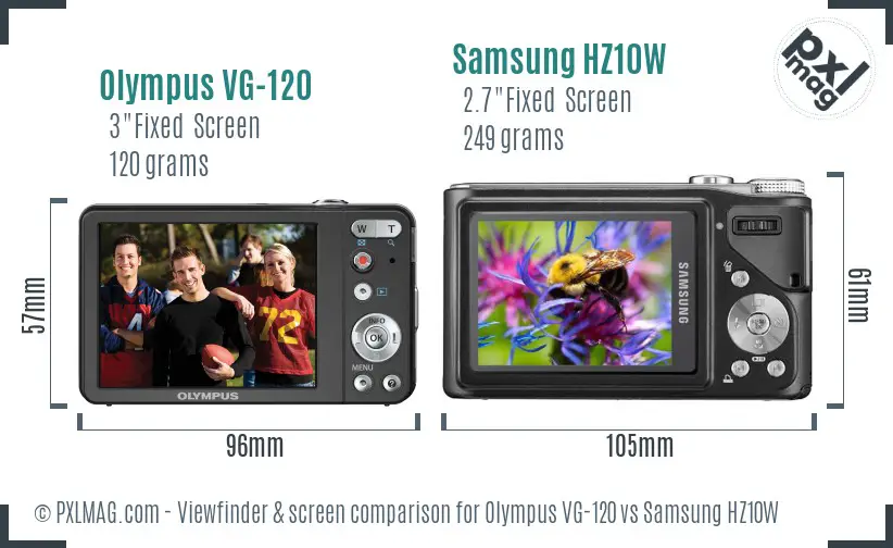 Olympus VG-120 vs Samsung HZ10W Screen and Viewfinder comparison