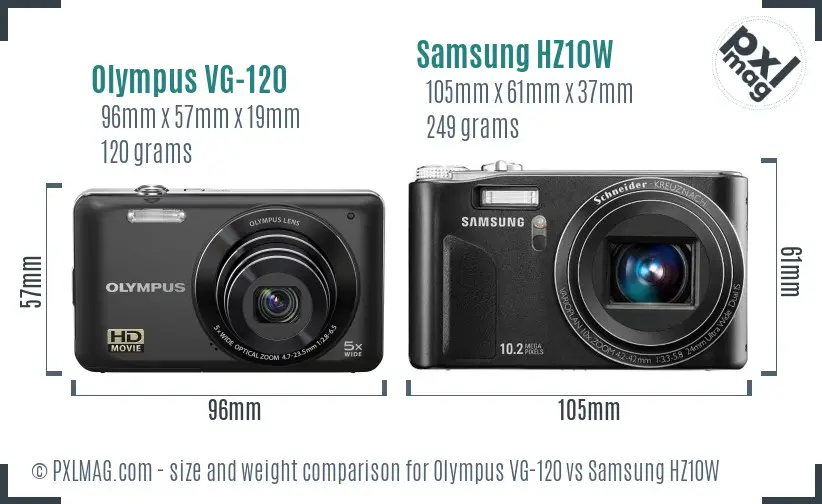 Olympus VG-120 vs Samsung HZ10W size comparison
