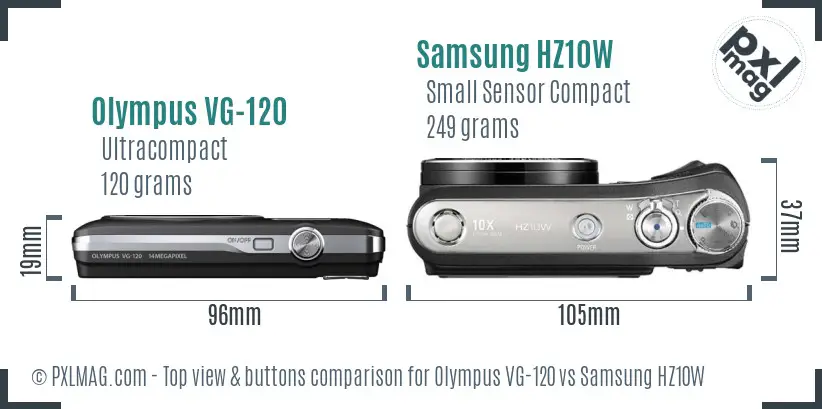 Olympus VG-120 vs Samsung HZ10W top view buttons comparison