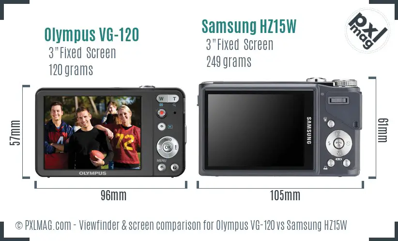 Olympus VG-120 vs Samsung HZ15W Screen and Viewfinder comparison