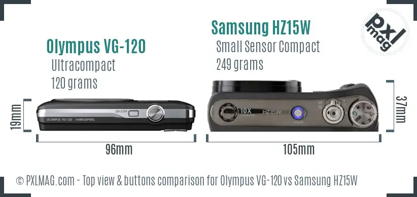 Olympus VG-120 vs Samsung HZ15W top view buttons comparison