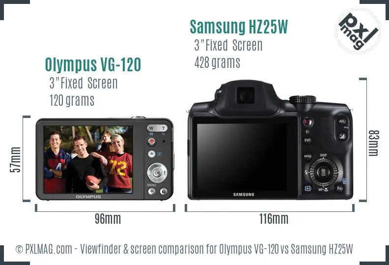 Olympus VG-120 vs Samsung HZ25W Screen and Viewfinder comparison
