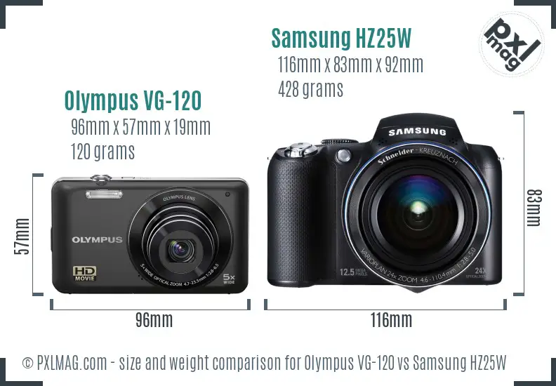 Olympus VG-120 vs Samsung HZ25W size comparison
