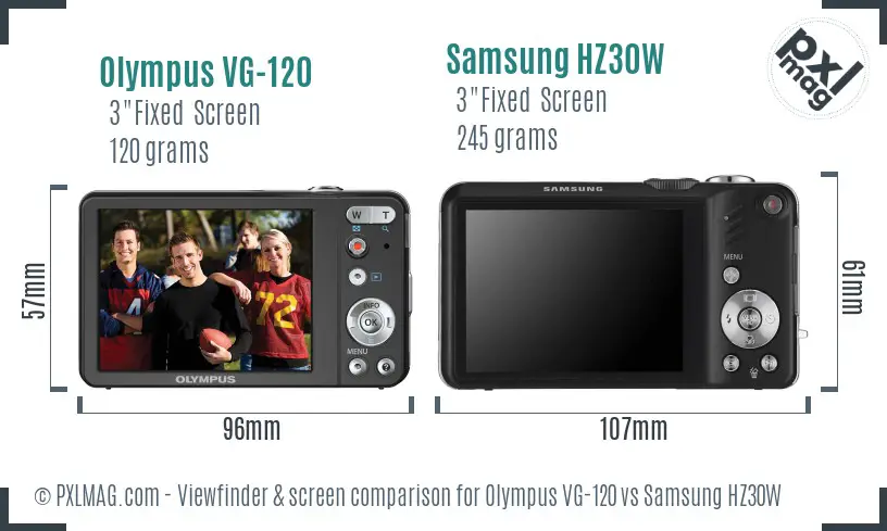 Olympus VG-120 vs Samsung HZ30W Screen and Viewfinder comparison