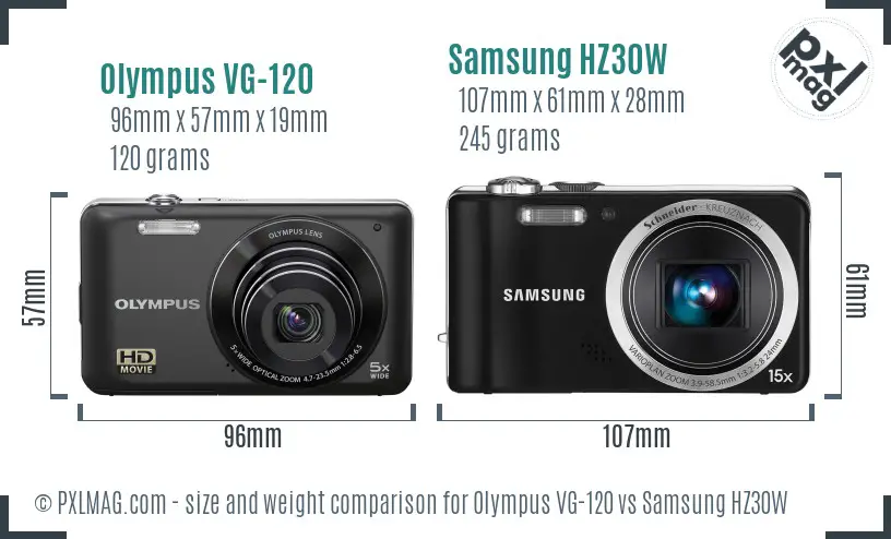 Olympus VG-120 vs Samsung HZ30W size comparison