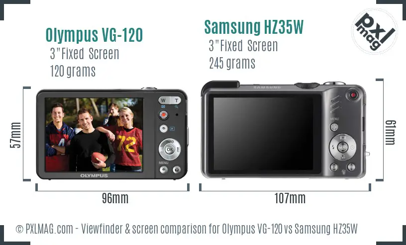 Olympus VG-120 vs Samsung HZ35W Screen and Viewfinder comparison