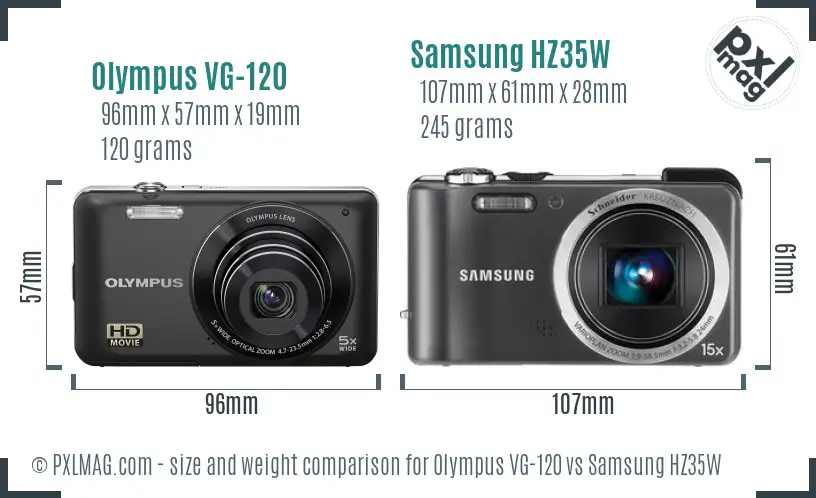 Olympus VG-120 vs Samsung HZ35W size comparison