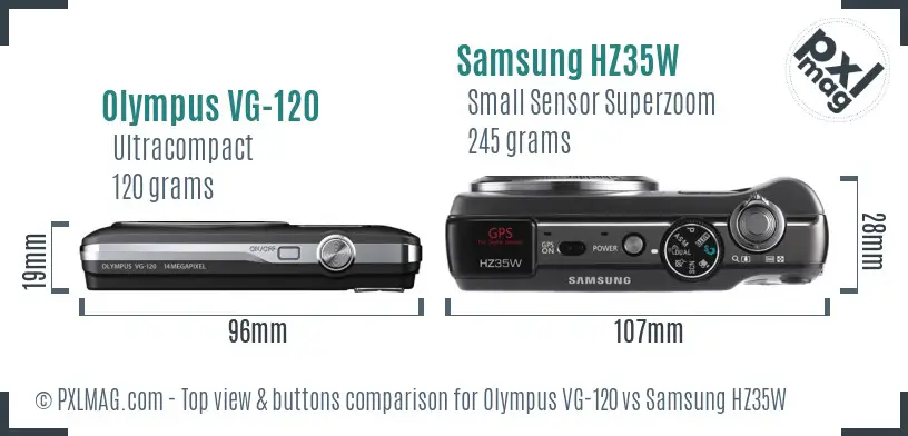 Olympus VG-120 vs Samsung HZ35W top view buttons comparison