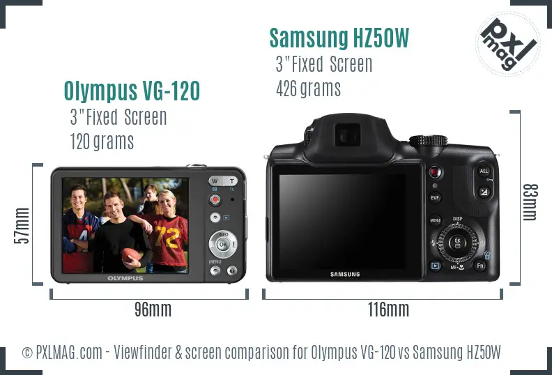 Olympus VG-120 vs Samsung HZ50W Screen and Viewfinder comparison