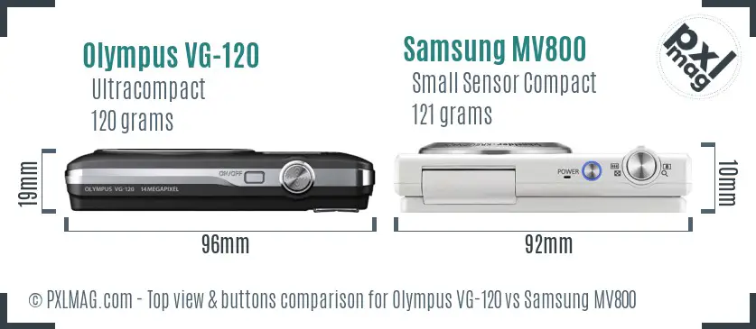 Olympus VG-120 vs Samsung MV800 top view buttons comparison Olympus VG-120 vs Samsung MV800 top view buttons comparison