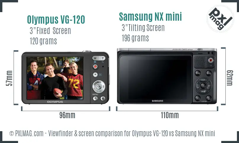 Olympus VG-120 vs Samsung NX mini Screen and Viewfinder comparison
