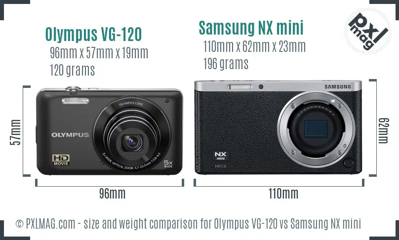 Olympus VG-120 vs Samsung NX mini size comparison