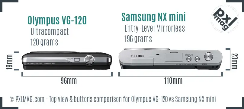 Olympus VG-120 vs Samsung NX mini top view buttons comparison