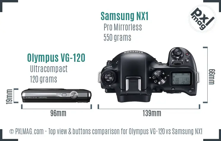 Olympus VG-120 vs Samsung NX1 top view buttons comparison
