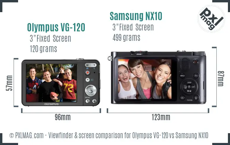 Olympus VG-120 vs Samsung NX10 Screen and Viewfinder comparison