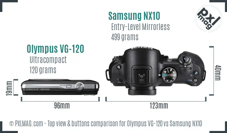 Olympus VG-120 vs Samsung NX10 top view buttons comparison