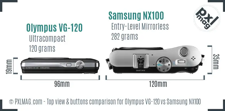Olympus VG-120 vs Samsung NX100 top view buttons comparison