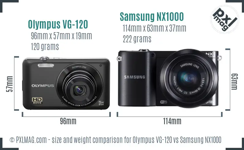 Olympus VG-120 vs Samsung NX1000 size comparison Olympus VG-120 vs Samsung NX1000 size comparison