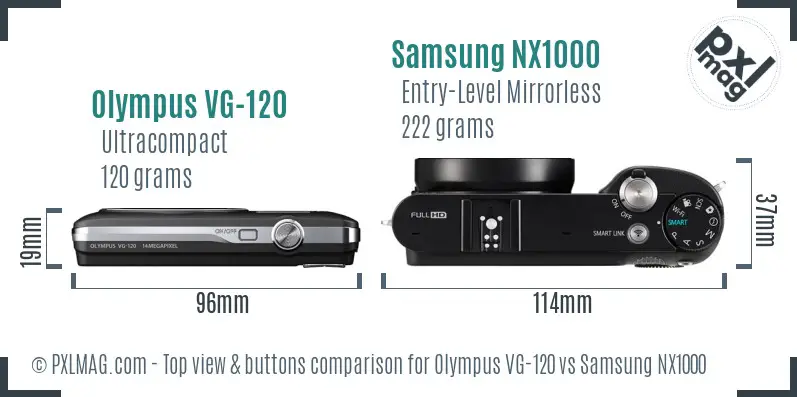 Olympus VG-120 vs Samsung NX1000 top view buttons comparison
