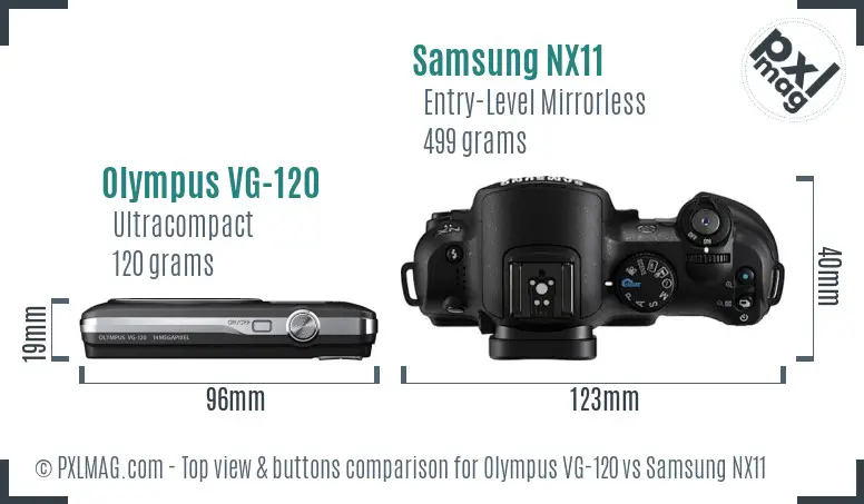 Olympus VG-120 vs Samsung NX11 top view buttons comparison Olympus VG-120 vs Samsung NX11 top view buttons comparison