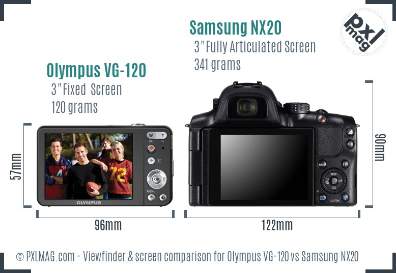 Olympus VG-120 vs Samsung NX20 Screen and Viewfinder comparison