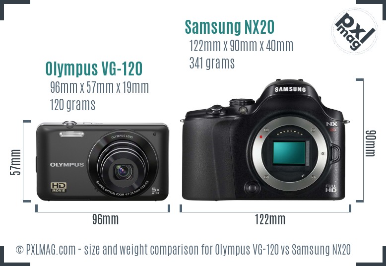 Olympus VG-120 vs Samsung NX20 size comparison