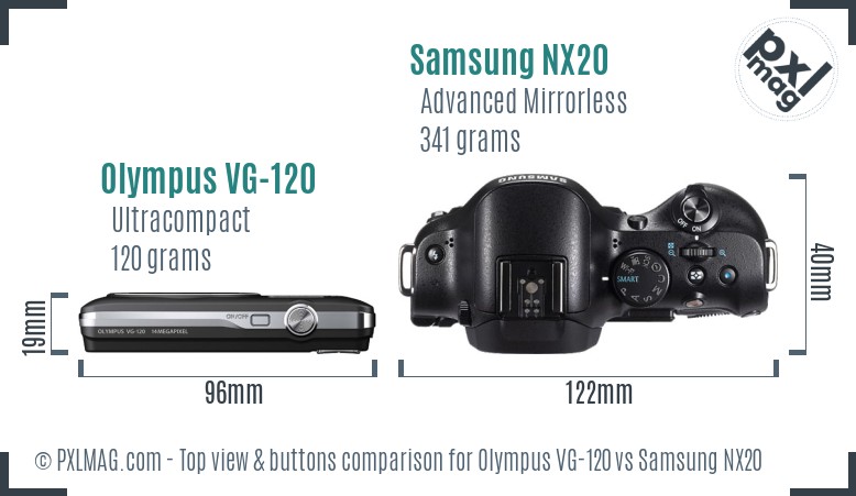 Olympus VG-120 vs Samsung NX20 top view buttons comparison
