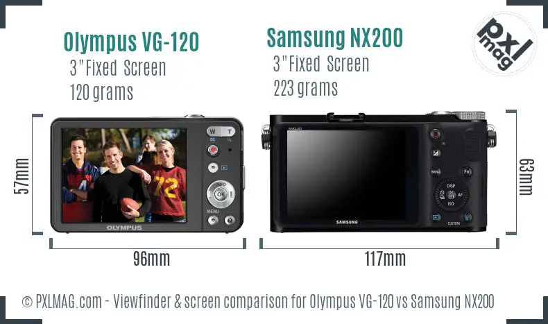 Olympus VG-120 vs Samsung NX200 Screen and Viewfinder comparison