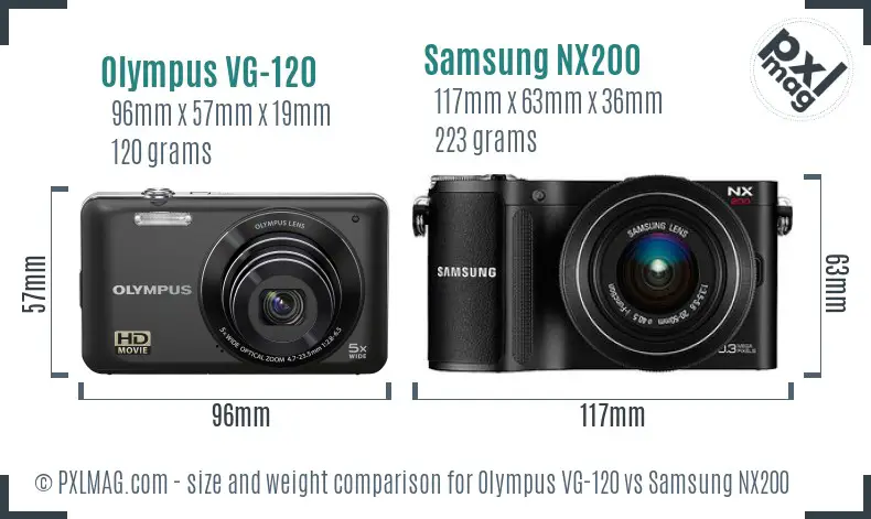 Olympus VG-120 vs Samsung NX200 size comparison