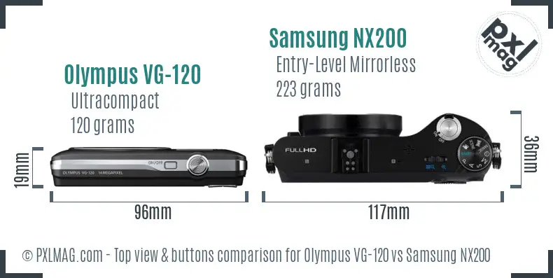 Olympus VG-120 vs Samsung NX200 top view buttons comparison