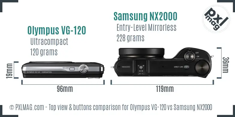 Olympus VG-120 vs Samsung NX2000 top view buttons comparison
