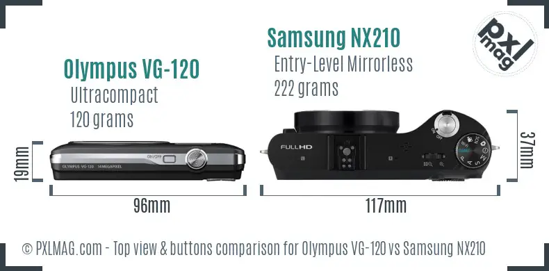 Olympus VG-120 vs Samsung NX210 top view buttons comparison