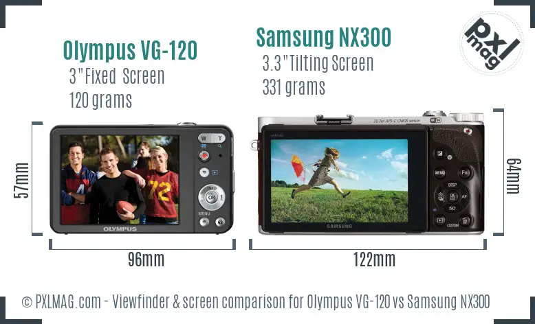 Olympus VG-120 vs Samsung NX300 Screen and Viewfinder comparison Olympus VG-120 vs Samsung NX300 Screen and Viewfinder comparison