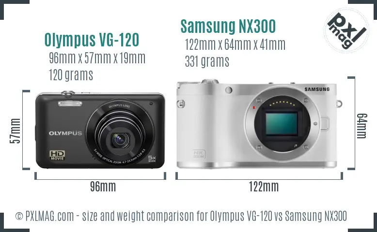 Olympus VG-120 vs Samsung NX300 size comparison Olympus VG-120 vs Samsung NX300 size comparison