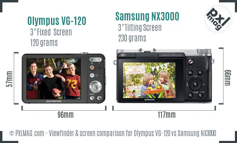 Olympus VG-120 vs Samsung NX3000 Screen and Viewfinder comparison