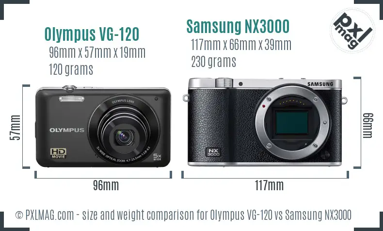 Olympus VG-120 vs Samsung NX3000 size comparison