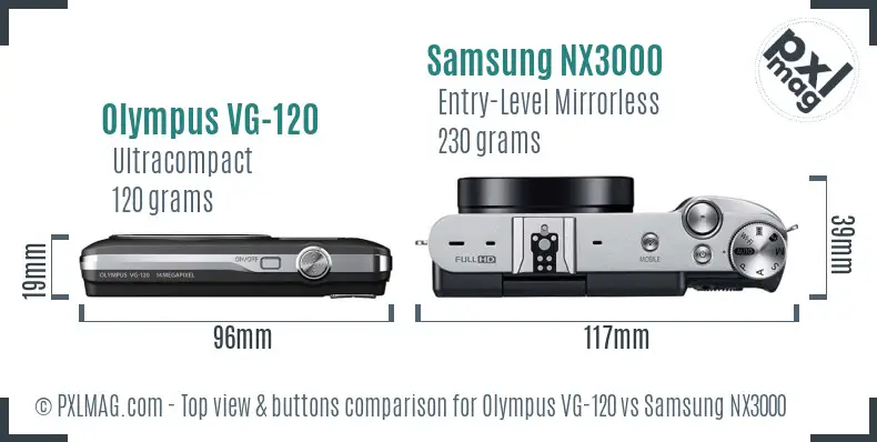 Olympus VG-120 vs Samsung NX3000 top view buttons comparison