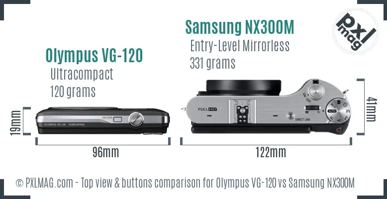Olympus VG-120 vs Samsung NX300M top view buttons comparison