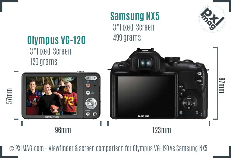 Olympus VG-120 vs Samsung NX5 Screen and Viewfinder comparison