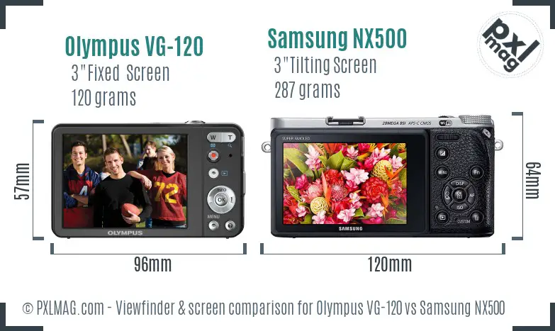 Olympus VG-120 vs Samsung NX500 Screen and Viewfinder comparison