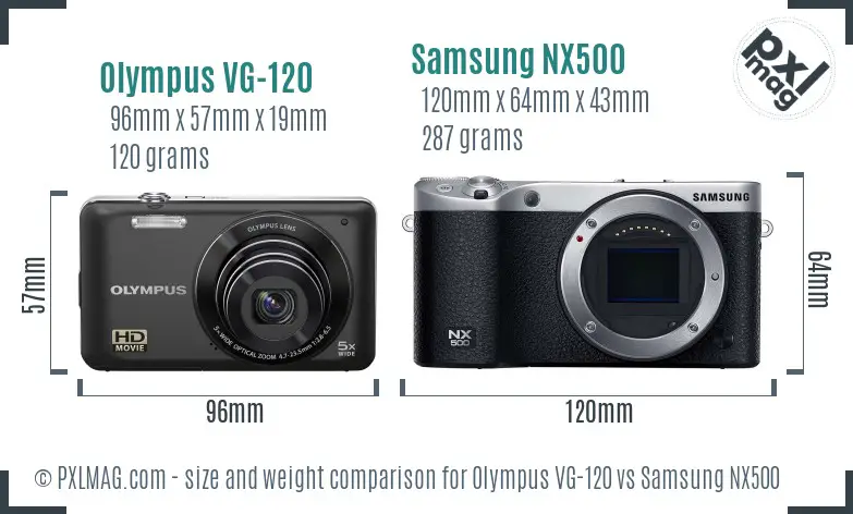 Olympus VG-120 vs Samsung NX500 size comparison