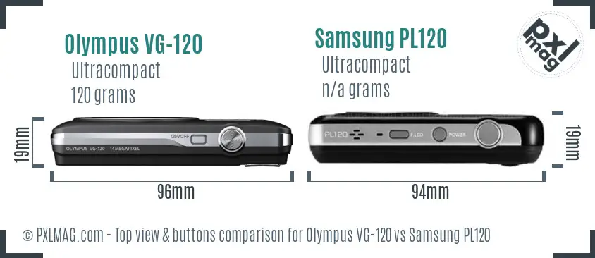 Olympus VG-120 vs Samsung PL120 top view buttons comparison Olympus VG-120 vs Samsung PL120 top view buttons comparison