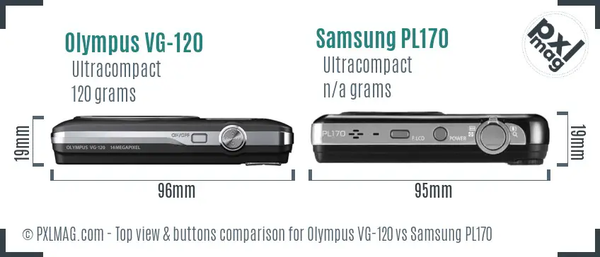 Olympus VG-120 vs Samsung PL170 top view buttons comparison