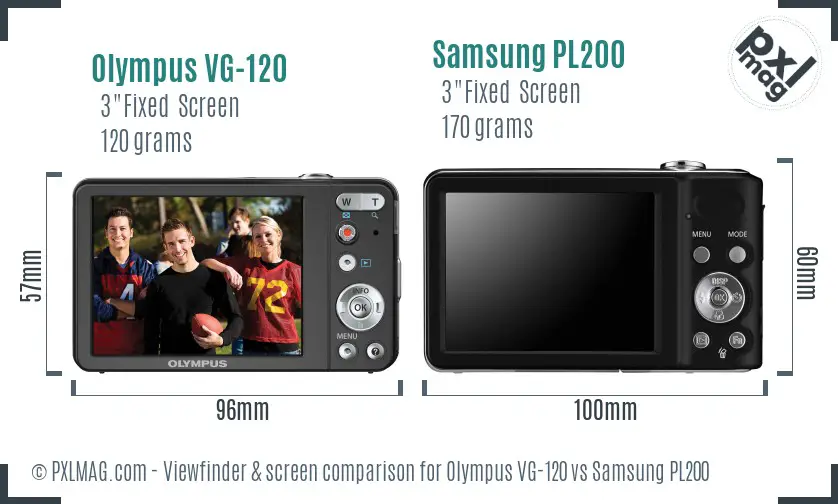 Olympus VG-120 vs Samsung PL200 Screen and Viewfinder comparison