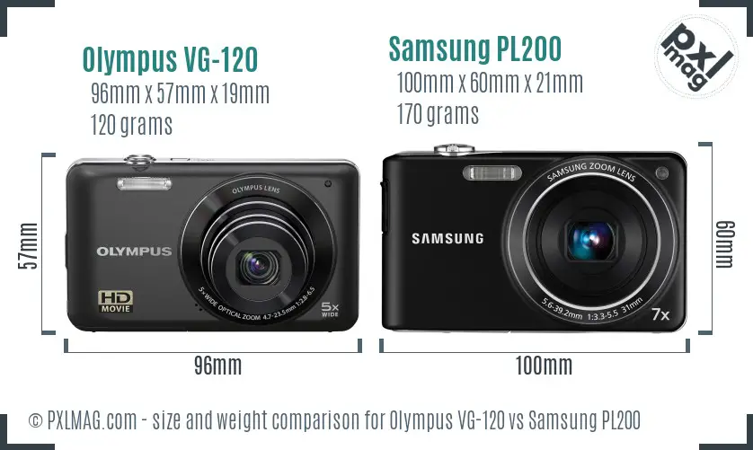 Olympus VG-120 vs Samsung PL200 size comparison